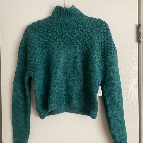 NWT Free People Bradley Pullover Sweater Alpine Heather Teal Green Small - Picture 5 of 6